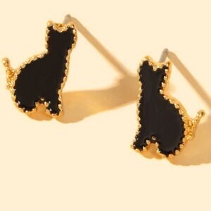 - Gold and black cat stud earrings